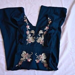 Navy Embroidered Jumpsuit – Size S